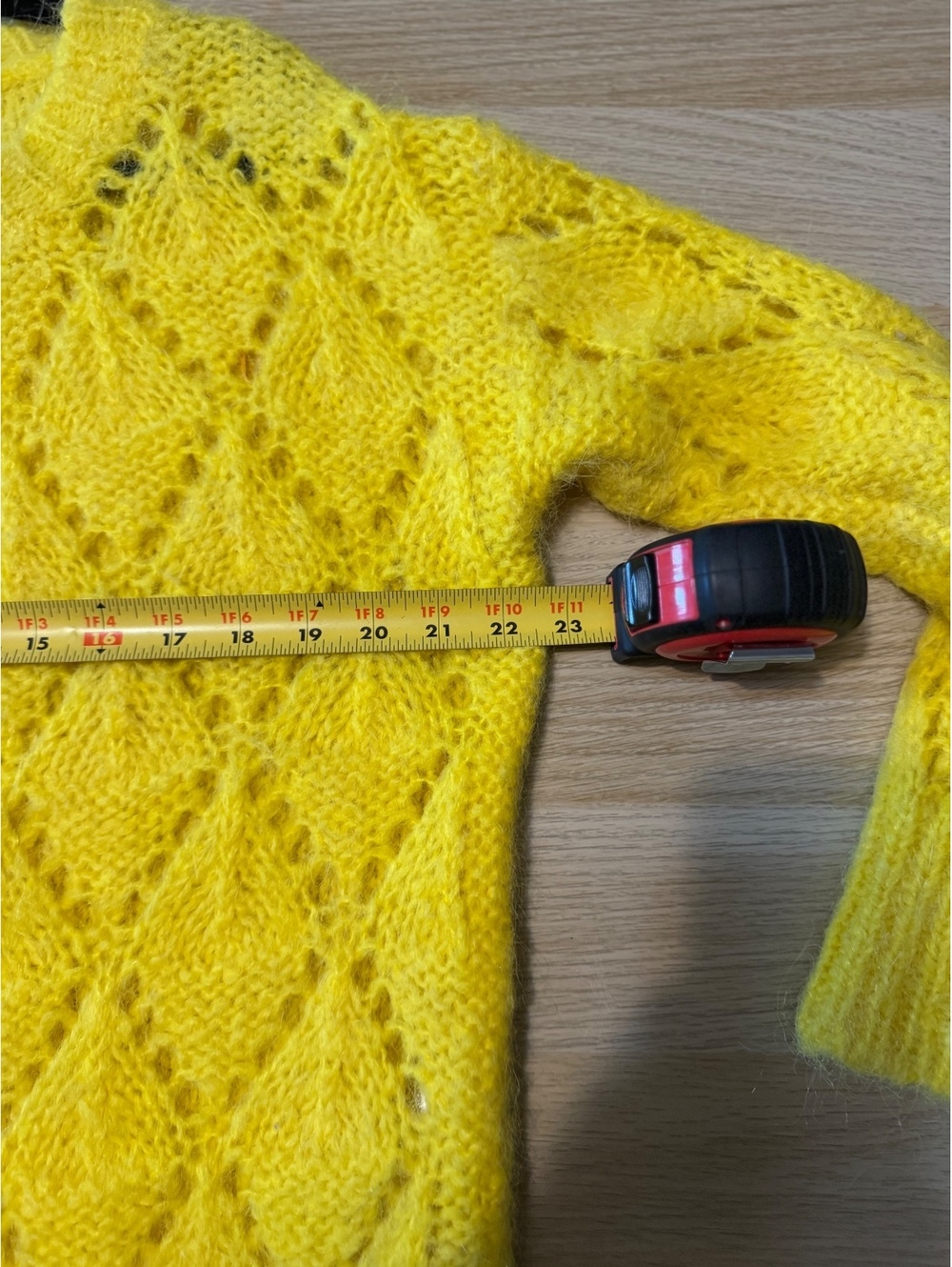 Anthropologie Oversized Bright Yellow Alpaca Blend Pointelle Sweater / Size XS - Picture 2 of 7